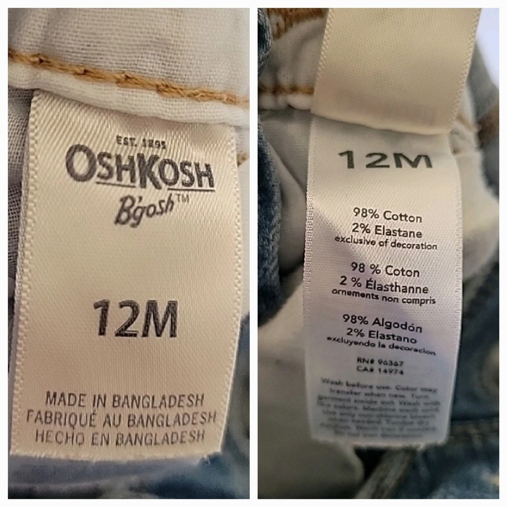OshKosh B'Gosh Vestpak Distressed Stone Wash Denim Overalls 12M Snap Leg Casual - Picture 13 of 14
